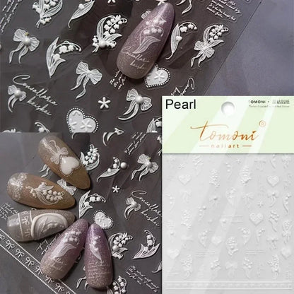 5D Cute Rabbit Love Heart Peach Blossom Flower Yellow Nail Art Stickers Bowknot DIY Self Adhesive Rhinestone Manicure Decals