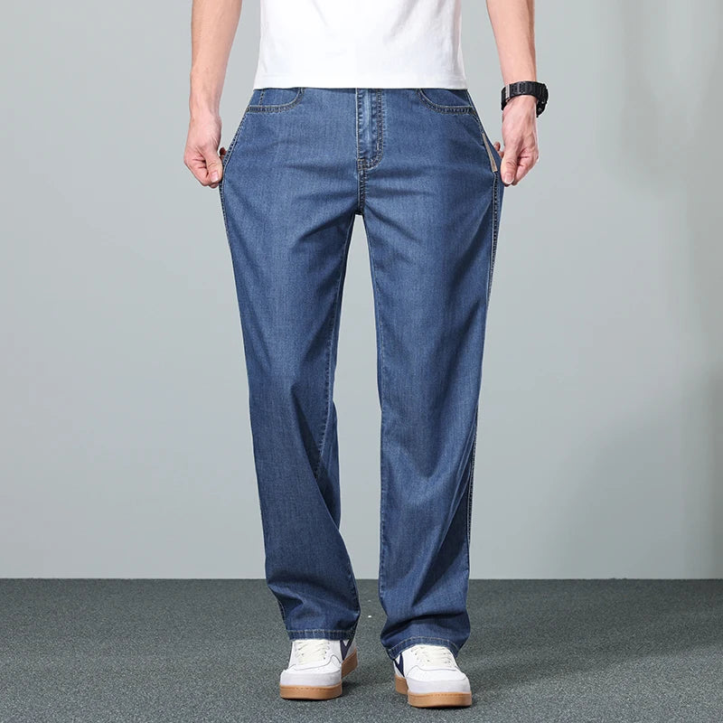 Brand Clothing Summer Lyocell Fabric Stretch Jeans Business Loose Straight Casual Trousers Fashion Versatile Pants Plus Size 40