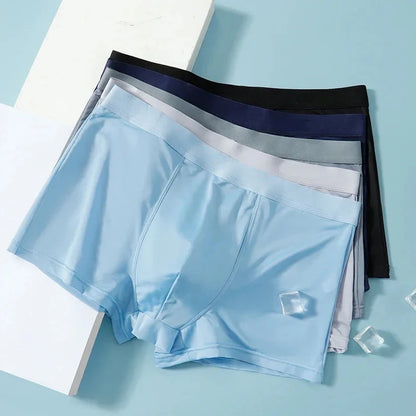 3Pack Set Summer Ice Silk Men Boxer Shorts Sexy Ultrathin Man Underwear Breathable Soft Men's Panties black Blue light gray