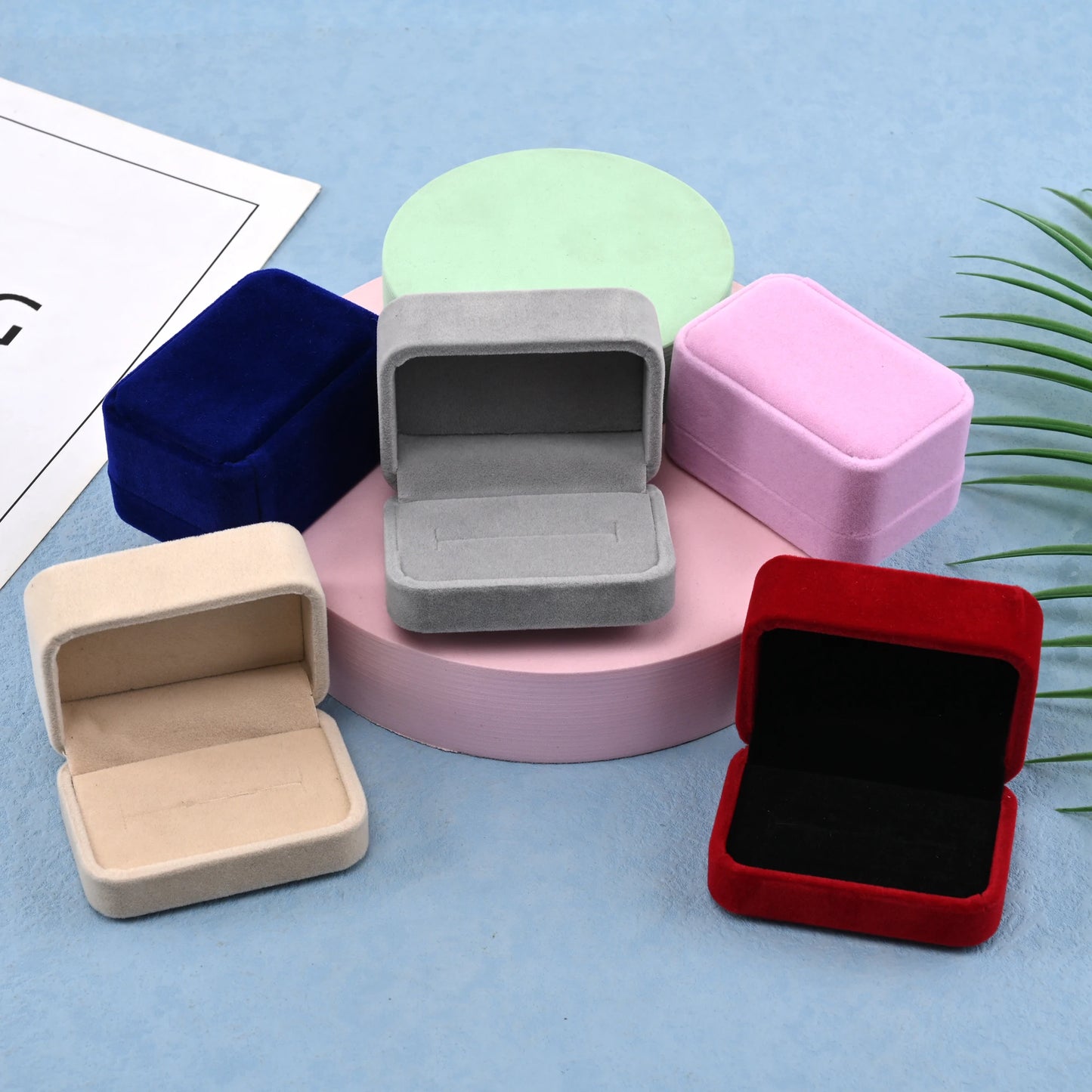 Velvet Ring Box Couple Double Ring Earrings Display Holder Case Proposal Engagement Wedding Marriage Anniversary Jewelry Packing