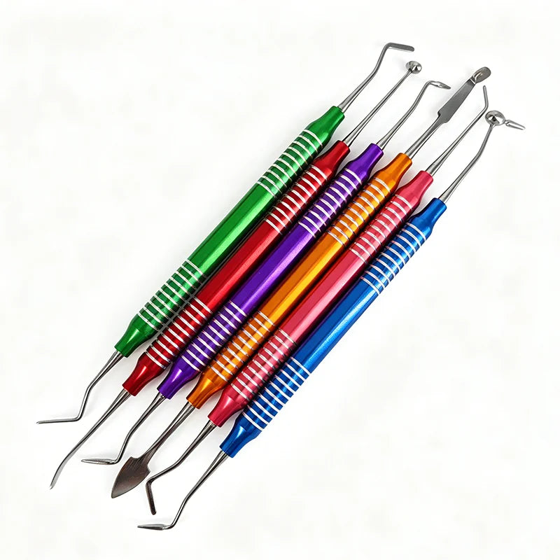 6pcs/set Dental Composite Resin Filling Spatula Titanium Plated Head Resin Filler Thick Handle Dentistry Instrument Material