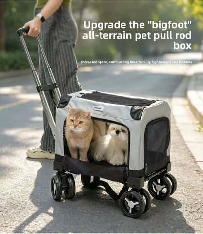 Large Wheel Breathable Pet Rolling Carrier Large Capacity Travel Bag For Two Cats Dogs Portable Car Pet Stroller
