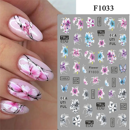 1PCS Marbled Nail Sticker 3D Abstract Lines Sticker Nail Art Supplies Nail Decals Y2K Laser Butterfly Ladies Nail Art Decoration