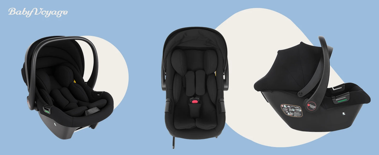 Babyvoyage Black Baby Car Seat with Isofix Base Station UPF45+ Sun Protection Comfortable Breathable Mesh I-Size Infant Car Seat