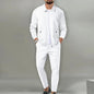 Autumn Winter Men's Casual Blazer Set New Fashion Waffle Baseball Suit Round Neck Pocket Zipper Long Sleeve Trousers Two-Piece S