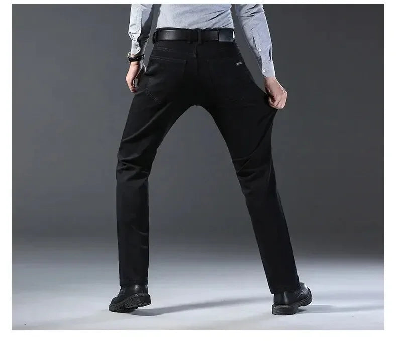 New Business‑Style Men's Jeans, Comfortable Straight Leg Stretch Denim Pants, Classic Blue Black Work Trousers, Fashion Versatile Male Clothing For Office, Business Occasions And Casual Daily Outfit