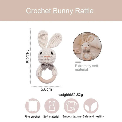 1Pc Baby Teether Wooden Crochet Rattle Toy BPA Free Baby Mobile Play Gym Wood Rodent Rabbit Rattle Newborn Educational Toy Gifts