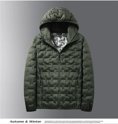 Winter white down jacket men's graphene self heating windproof pleated hooded down jacket casual warm down jacket men's coat