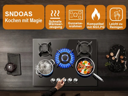 5 Burners 70 cm Glass with Automatic Flame Protection, Natural Gas Propane Gas, Built-in Gas Hob