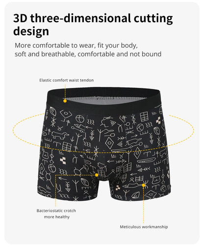 4/10piece Set Of European And American Men's Fashionable Printed Boxer Shorts Loose Oversized Elastic Waist Underwear Base Short