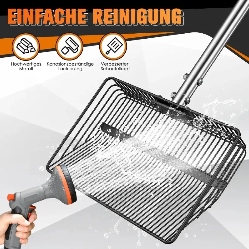 Portable Heavy-Duty 3-in-1 Chicken Manure Shovel with Adjustable Long Handle - Durable Metal Scoop for Easy Screening of Pine Shavings and Coop Cleaning, Coop Cleaning Tool | Adjustable Handle Shovel, Chicken Coop Supplies