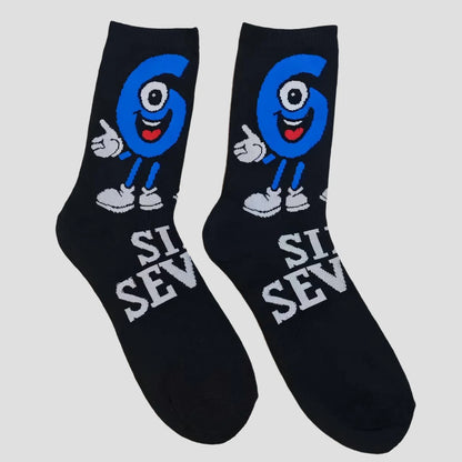 Cross Border New Arrival 67 Cartoon Number Socks Funny Letter Mens Mid Calf Socks