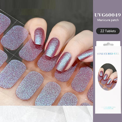 16/22 Tips Semi Cured Gel Nail Stickers for UV Lamp Designer Adhesive Nail Gel Wraps DIY Long-lasting  Nail Decoration