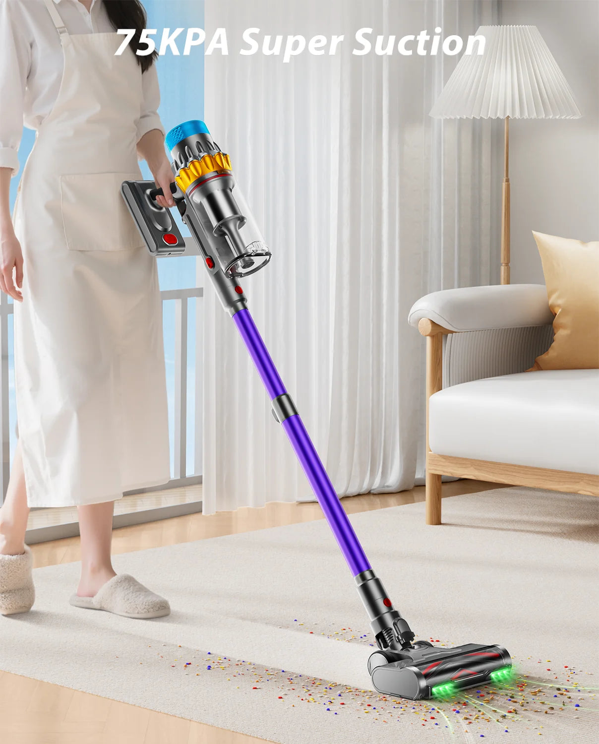VAKERR X15 Pro 75KPA Cordless Vacuum Cleaner 750W Strong Suction Stick Vacuum 80Mins Runtime for Hard Floor Pet Hair and Carpet