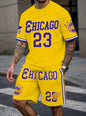 New In Chiago No.23 Print Men's yellow Casual Short Sleeve T-Shirt Shorts Set Adult Basketball Jogging  2 Piece Set men Clothing