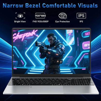 LENO Large-Screen 15.6" Laptop 32GB RAM 2TB SSD Intel 6500Y Office Windows11 Notebook 5000mAh Gamer PC with Backlit Fingerprint