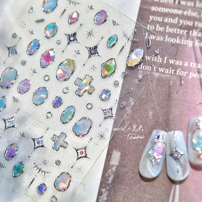 Gold Silver Metal Nail Stickers Dark Retro High-end Cross Nail Art Accessories Sticker Back Blue Nails 3D Decorations Decals DIY