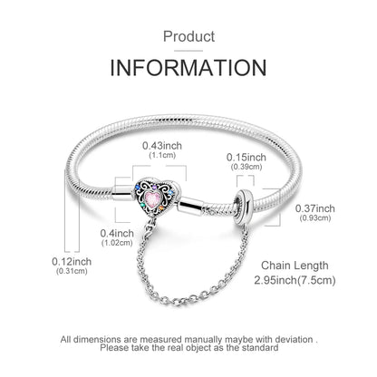 New Charm Bracelet 925 Silver Heart Shape Holy Mother Snake Chain Clasp Bracelet Fit Original Bead DIY Fashion Jewelry