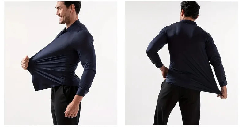 Premium Men's Ultra Stretch Dress Shirts Long Sleeve High Quality Business Formal Wrinkle-free Soft White Social Male Clothing