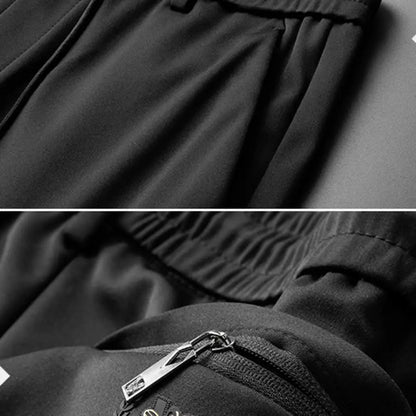 Men Casual Pants Loose Straight Drawstring Elastic Waist Business Pants Solid Color Breathable 2 Side Pockets Sports Trousers