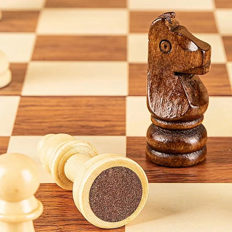 15" x 15" High-end Folding Chess Set Top Grade Classic Handwork Solid Wood Pieces Walnut Chessboard Children Gift Board Game