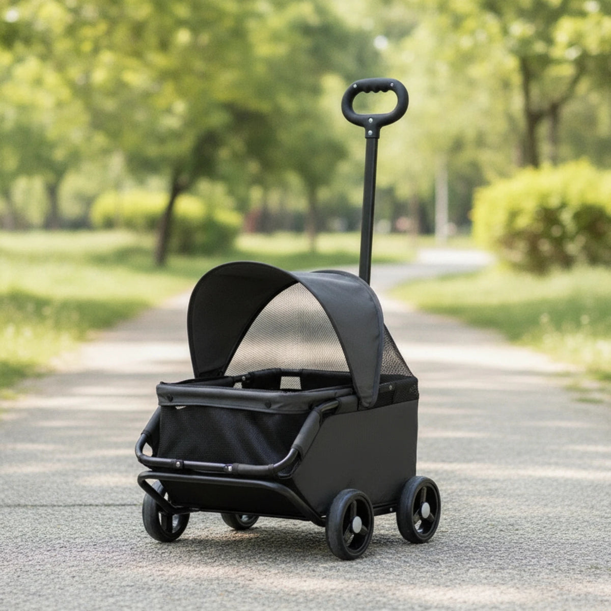 Four-Wheel Pet Stroller Compact Dog Stroller with Canopy Easy-to-Maneuver Roomy for Dogs, Outdoor Walks, Travel