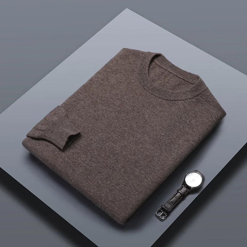 Classic Solid Color Men's O-neck Sweater Autumn Winter 100% Merino Wool Knitted Pullover Long Sleeve Warm Loose Casual Men Tops