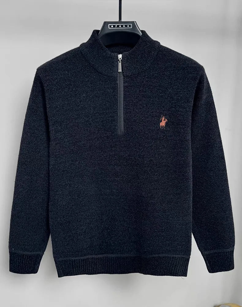 High quality half zipper knitted sweater men fashion luxury brand embroidery designer new top plush warm thick casual men's wear