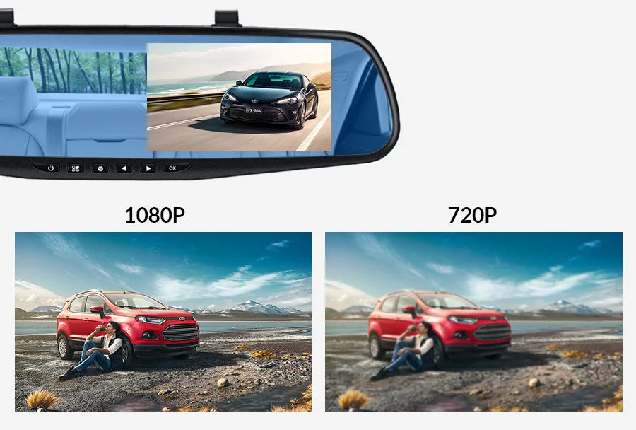 4.3 Inch 1080P Night Vision Camera Dual Lens DVR  Rearview Mirror Dashcam Car Dvr Dash Camera Car Video Recorder Auto Bluck Box