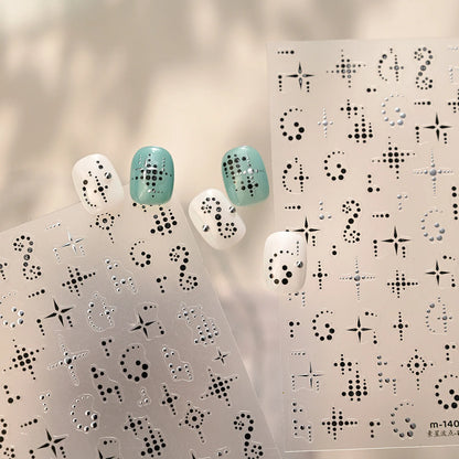 Black Silver Polka Dots Stars 3D Self Adhesive Nail Art Decorations Stickers Stylish Round Dots Totems Manicure Decals Wholesale