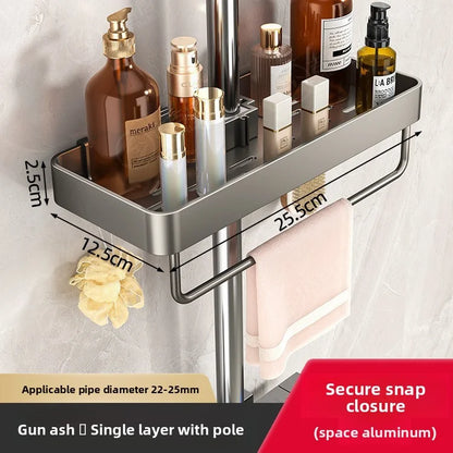 YM No-Drill Installation Bathroom Showerhead Storage Rack Tray Rain Shower Rod Holder Lift Bracket for Bathroom Organization