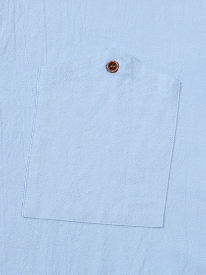 2025 Autumn New Men's Cotton and Hemp Long Sleeve Shirt Loose Casual with Pocket Collar Shirt