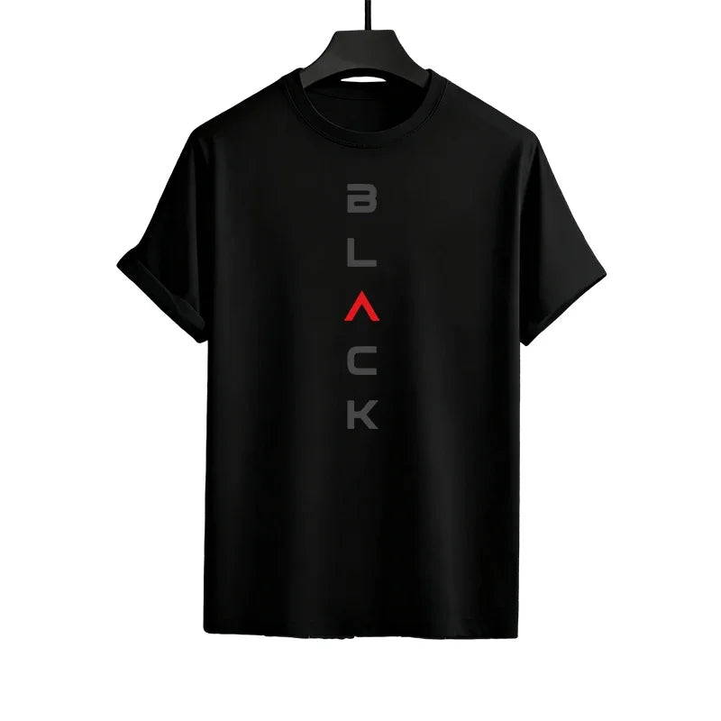 Black Letter Print Mens Tracksuit T-shirt + Pants Urban Causal Sports Outfit Male Spring Summer Home Outdoor Comfort Tees Set
