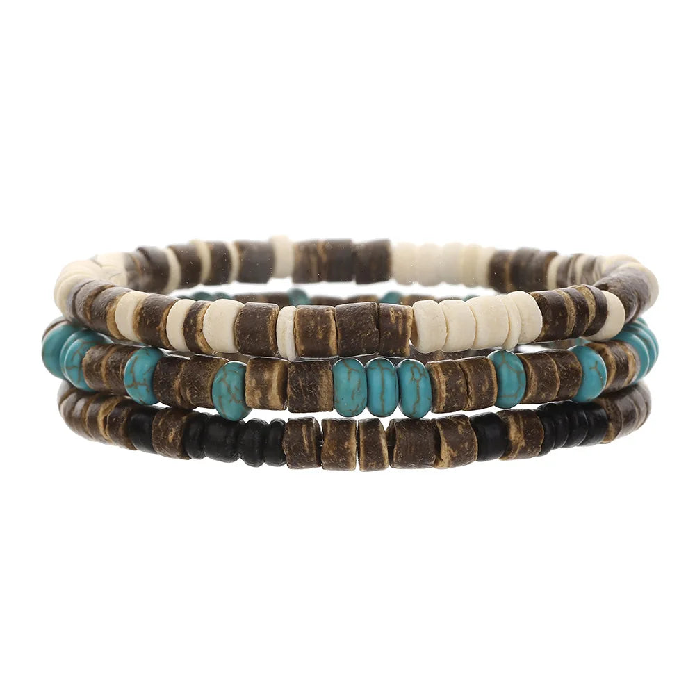 Coconut Wood Beaded Bracelet Eiastic Turquoise Stone Bead Bracelets for Men and Women Handmade Stacking Wooden Stretch Bracelets
