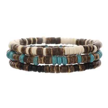 Coconut Wood Beaded Bracelet Eiastic Turquoise Stone Bead Bracelets for Men and Women Handmade Stacking Wooden Stretch Bracelets