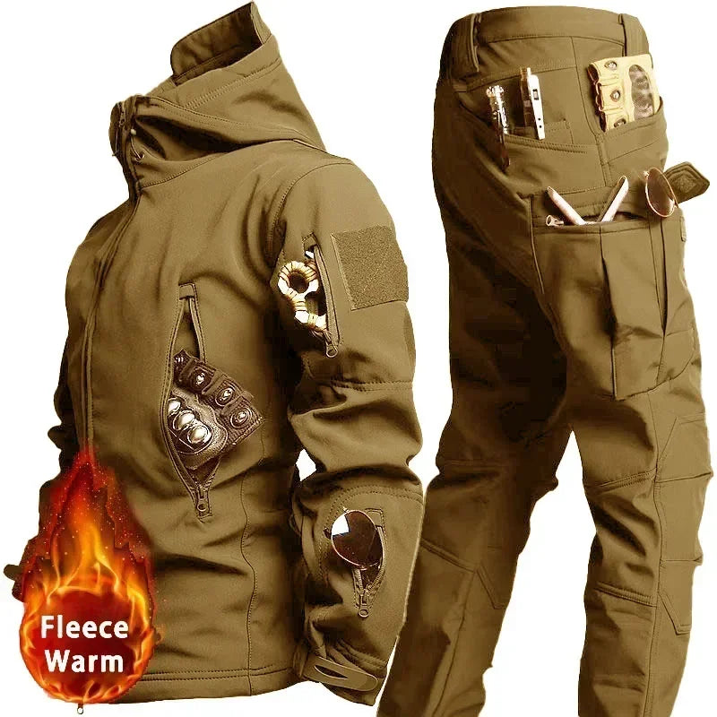 New Men's Winter Jacket Tactical  Sets Fleeced Sharkskin Windproof Waterproof Padding Suits Paintball Uniform Pockets Camo