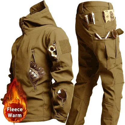 New Men's Winter Jacket Tactical  Sets Fleeced Sharkskin Windproof Waterproof Padding Suits Paintball Uniform Pockets Camo