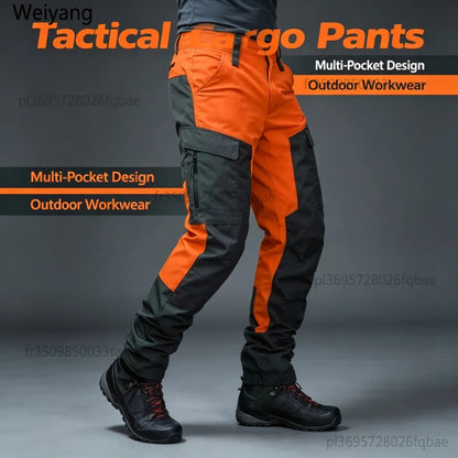 Nylon Men Cargo Pants Color Block Multi Pockets Sports Pants Work Trousers Outdoor Hiking Trekking Army Joggers Pants