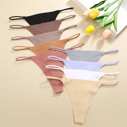 FINETOO 3PCS Women Seamless Thongs Sexy Low Waist Bikini Panties Female Traceless Underpants Ladies Solid Color T-back XS-XL