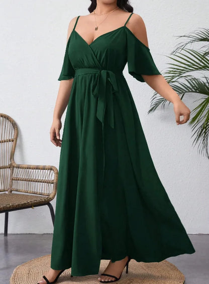 Plus Size Large Size Fashion Floral Print Women's Strap Dress Comfortable Casual Long Skirt Polyester Fabric Commute Style Th...