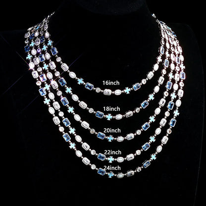 ESKEEM 6mm Geometric Blue Gemstone Necklace Oil Drip Cross Pendant Iced Out CZ Stones Opal Chain Hip Hop Jewelry Men Women Gift