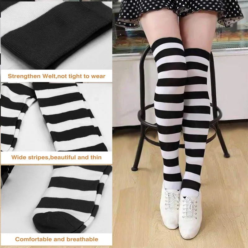 Color Striped Stockings Japanese Over Knee Socks Fashion Women Keep Warm Soks Sexy Slim Long Socks Hosiery JK Cosplay Lolita Y2k
