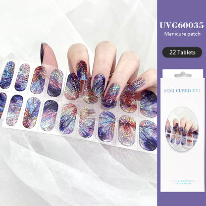 16/22 Tips Semi Cured Gel Nail Stickers for UV Lamp Designer Adhesive Nail Gel Wraps DIY Long-lasting  Nail Decoration