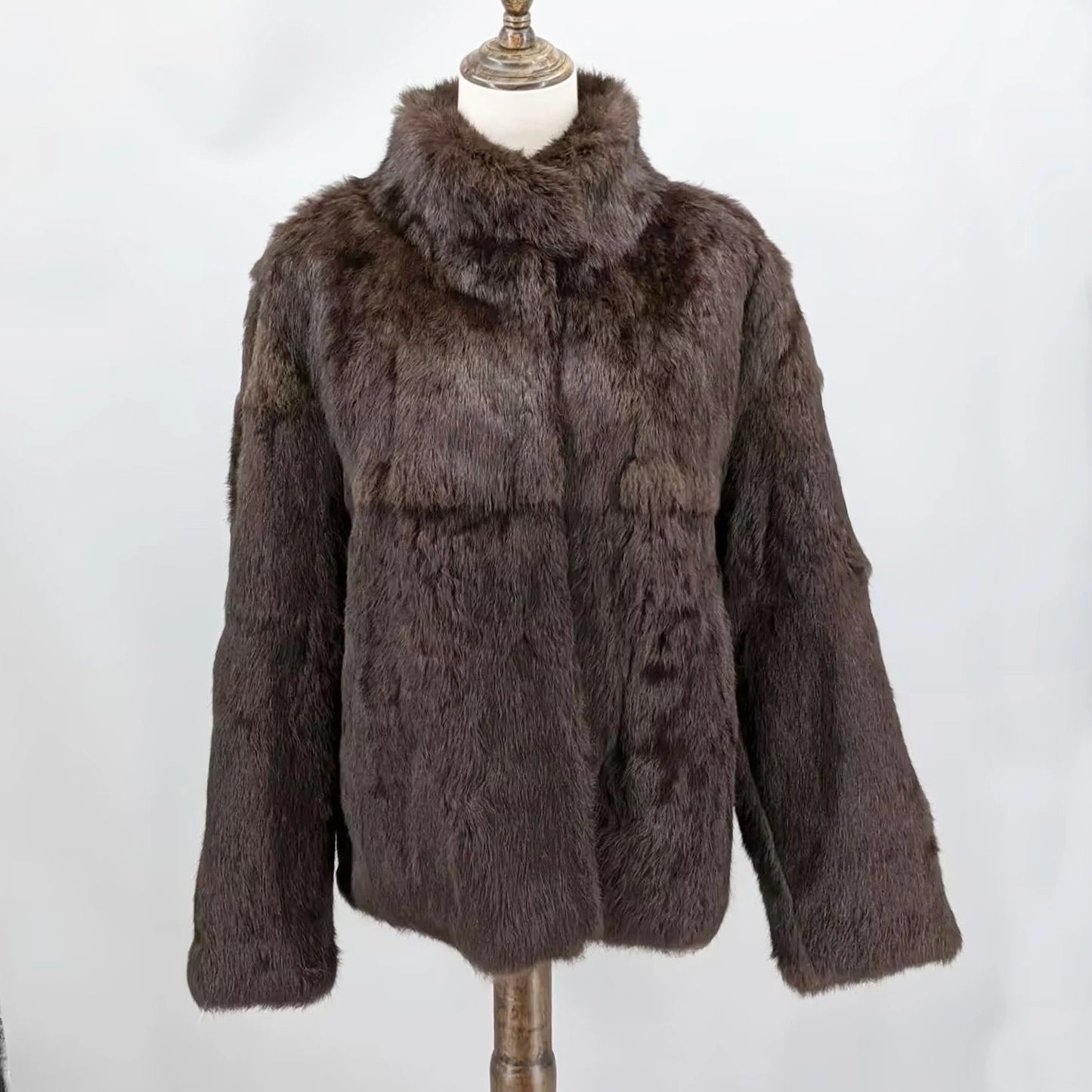 Women Real Rabbit Fur Coat High Collar Winter Jacket Make of One Rabbit Fur Cross Mink Pattern