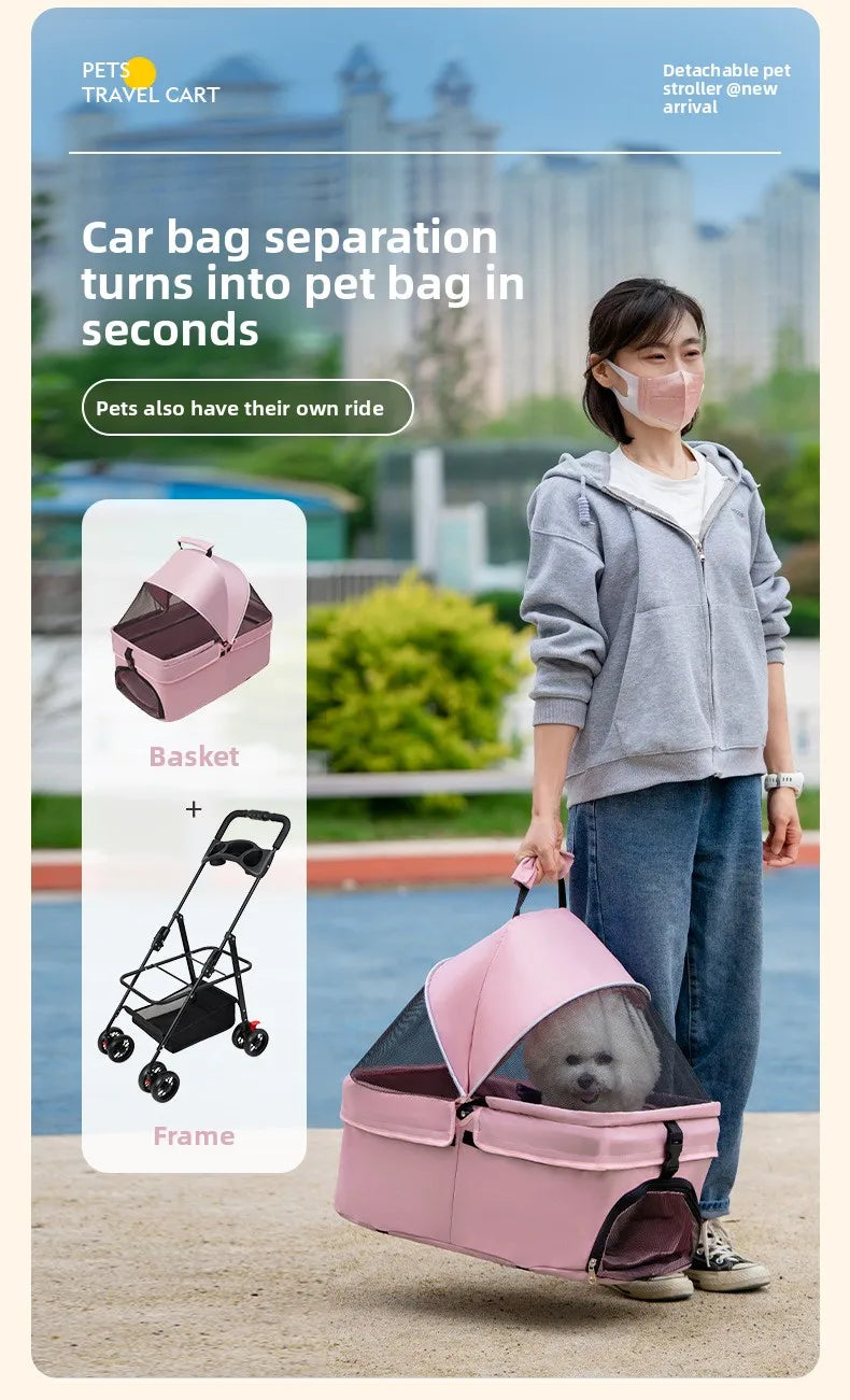 Pet cart Lightweight foldable out Pet cart Small dog cart Separable basket pet carriers and travel gear