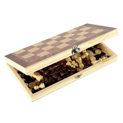 3-in-1 Chess&Backgammon&Checkers Set Chessboard Wooden Board Games Set Educational Improve Intelligence International Chess Game