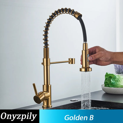 Spring Brushed Kitchen Sink Faucet Pull Down Sprayer Nozzle Single Handle Faucets Mixer Hot Cold Stainless Steel Modern