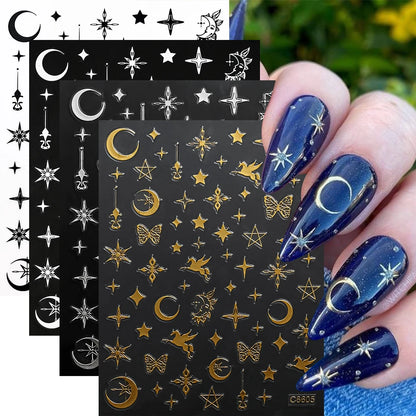 4pcs/set Roman Letters Nail Stickers 3D Black/White/Gold/Silver Alphabet Adhesive Nail Decasl English Letters DIY Manicure Decor