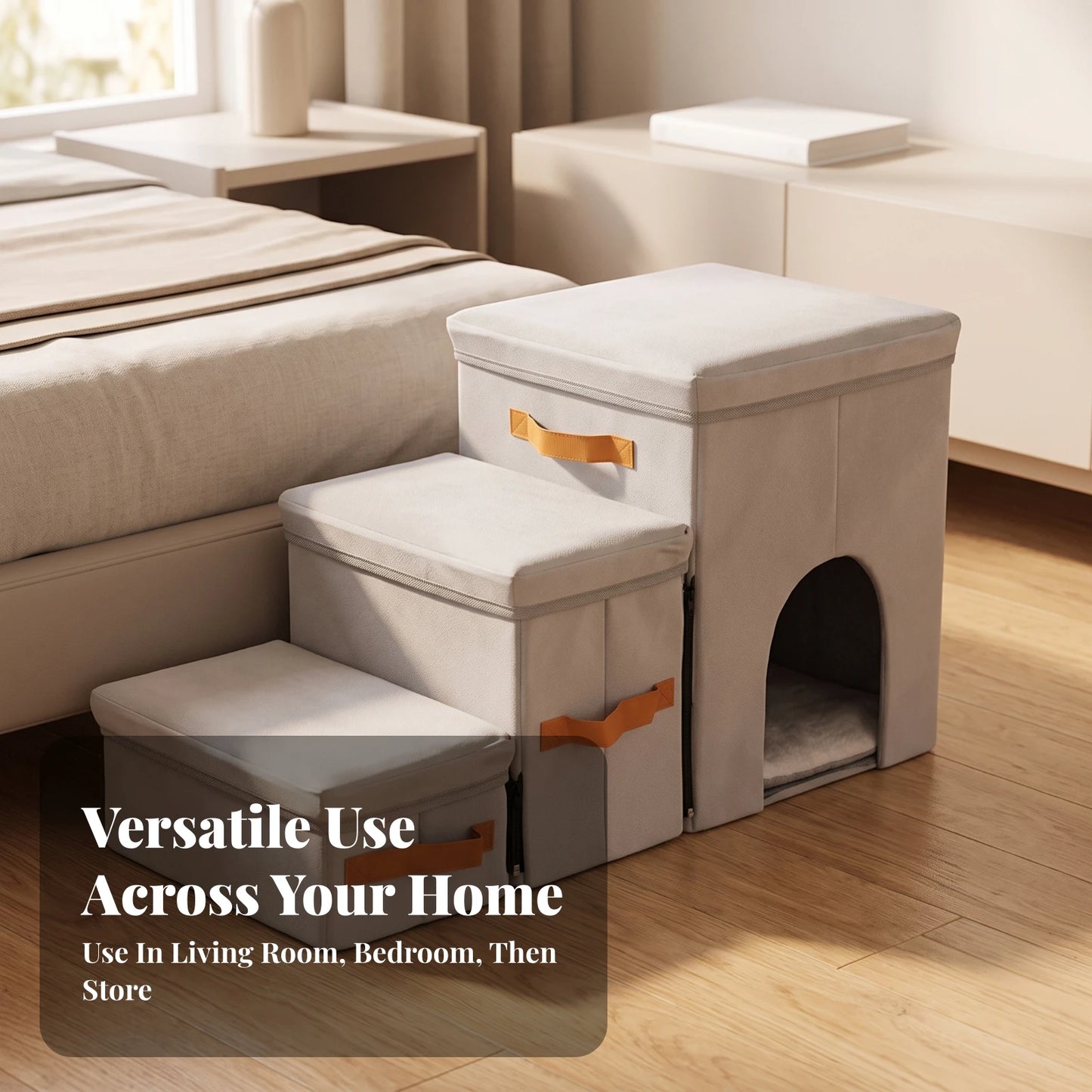 Pet Stairs with House Portable Pet Stairs with Storage Dog Steps with Storage Sturdy Furniture Cozy for Small Dogs, Sofa, Bed