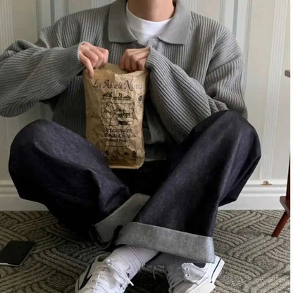IEFB Korean Style Men's Knit Cardigan Coat Solid Color Turn-Down Collar Autumn Sweater Fashion Casual Single Breasted Top 9C2393